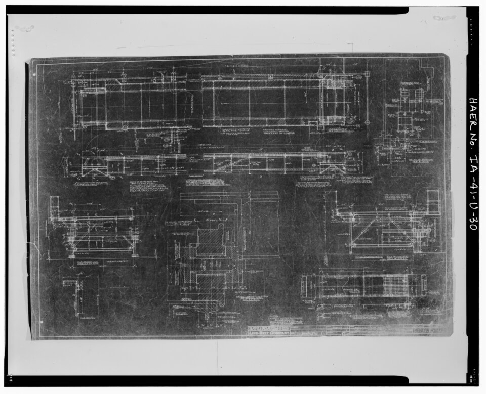 An old construction blueprint with structural details